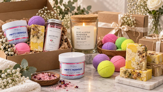 Bulk handmade soap order with custom labels, candles, bath salts and gift packaging by Salty Secrets for weddings, events and corporate gifts in India.